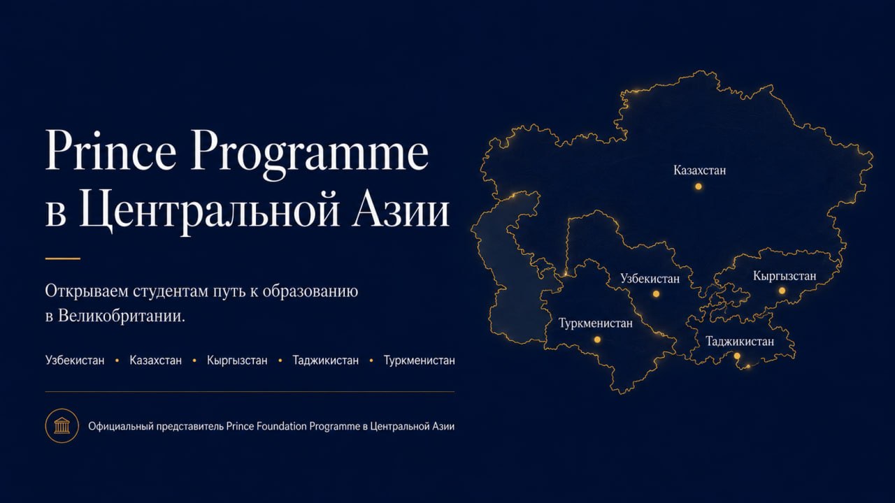 Карта Центральной Азии с представительствами Prince Programme в пяти странах